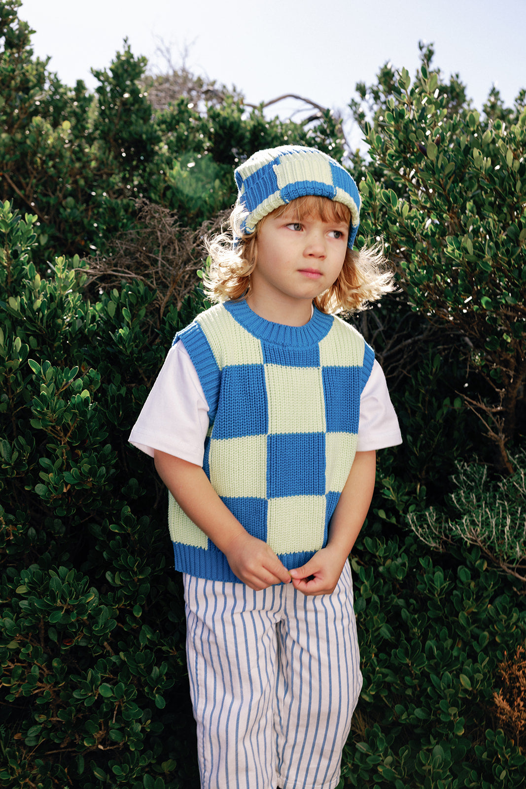 Sunday Siblings check knitted vest