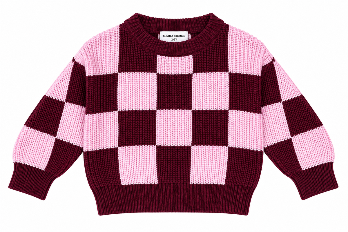 Sunday Siblings check knit jumper