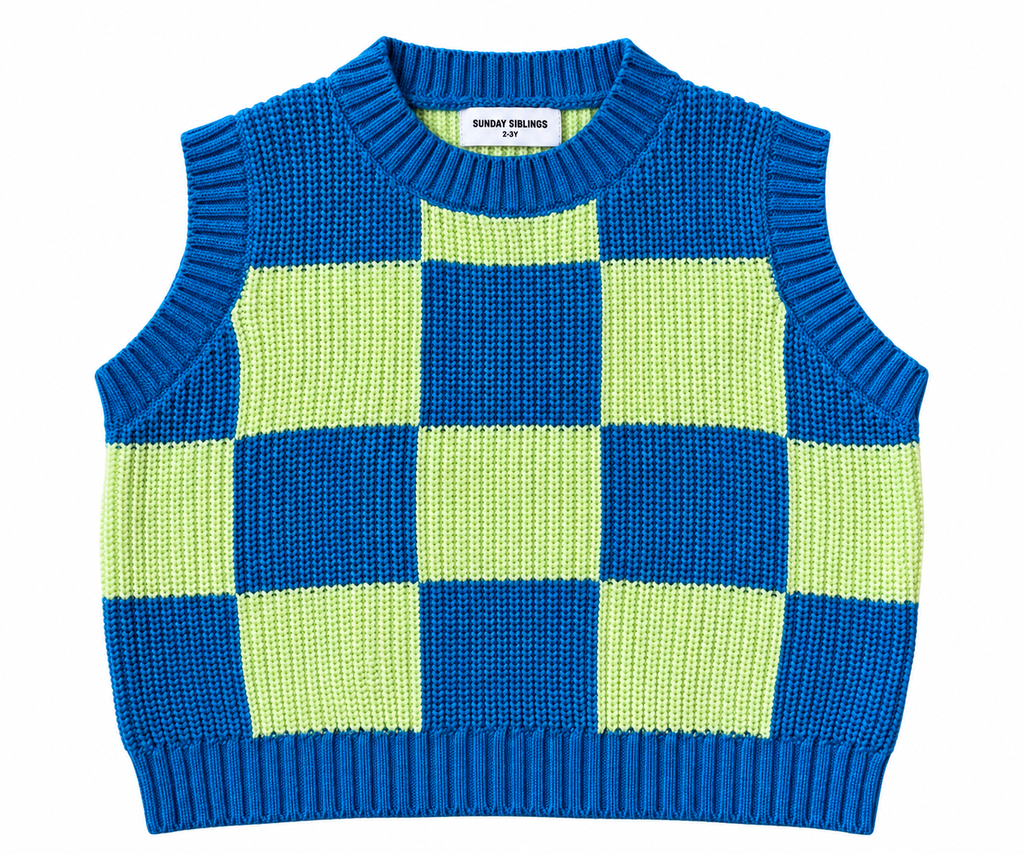 Sunday Siblings check knitted vest