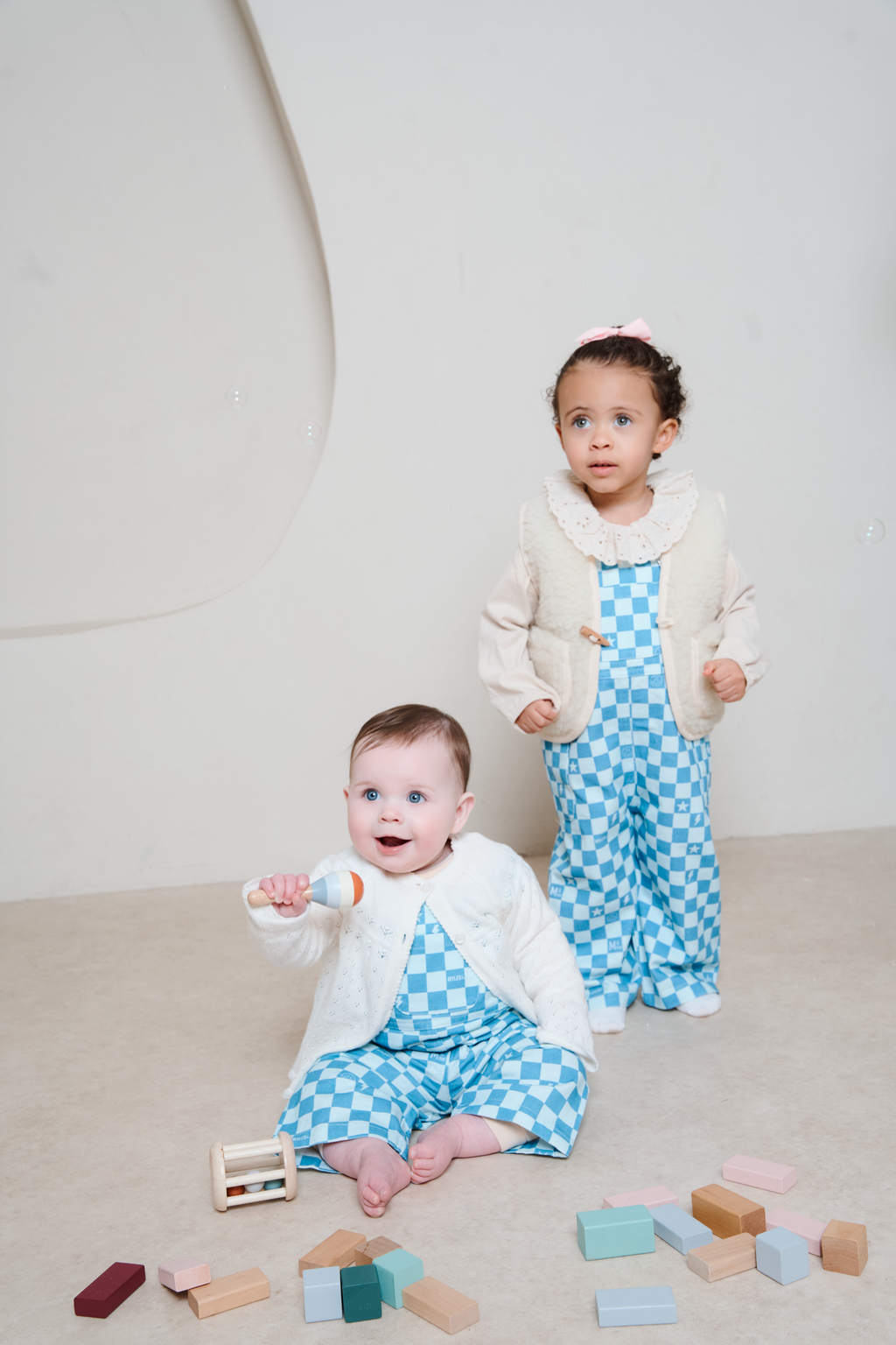 Myles and Me Willow blue check  dungarees